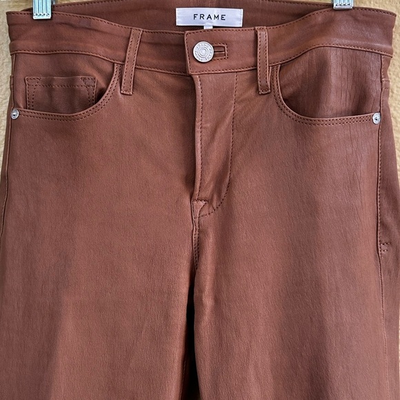 FRAME “Le High Straight” Cropped Lamb Leather Pants In Latte Size 25 EUC! - Picture 8 of 14
